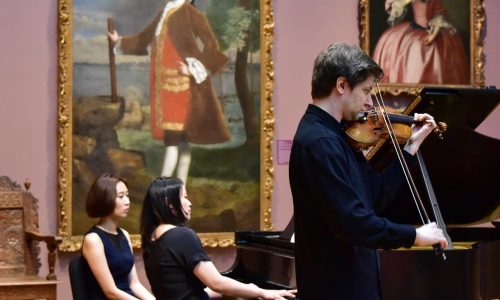 Classical musicians performing at Bowdoin College Museum of Art