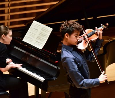 Young artists performing at an afternoon concert at Bowdoin Music Festival